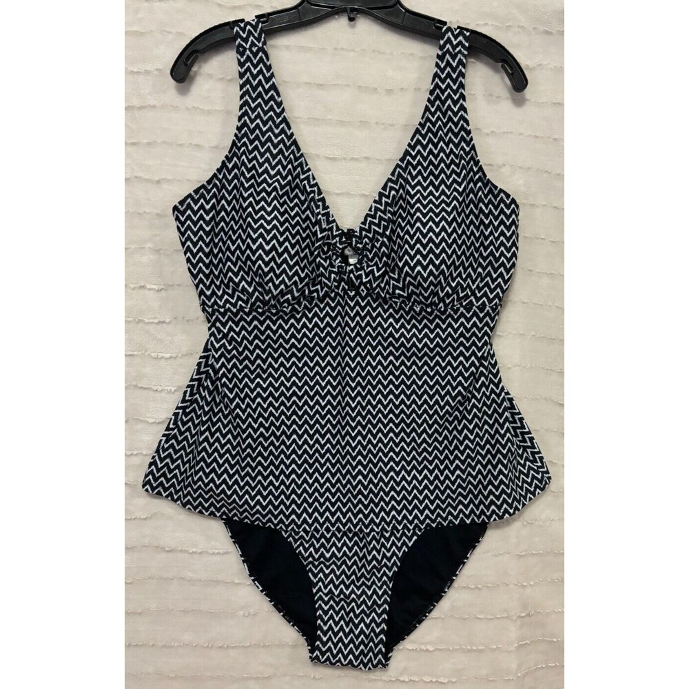 Cromer Resortwear Chevron Print Swimsuit, Women’s Clothing, 18, Navy & White New